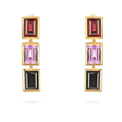 Augustine Jewels Women's Black / Pink Rhodolite Amethyst Spinel Drop Earrings In Multi
