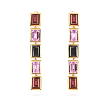 Augustine Jewels Women's Black / Pink Rhodolite Amethyst Spinel Long Drop Earrings In Multi