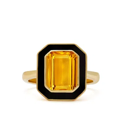 Augustine Jewels Women's Black / Yellow Citrine And Black Enamel Cocktail Ring In Multi