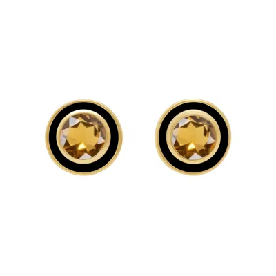 Augustine Jewels Women's Black / Yellow Citrine And Black Enamel Stud Earrings