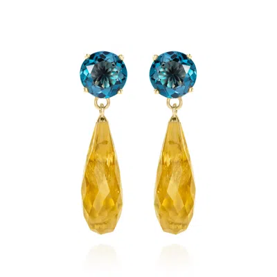 Augustine Jewels Women's Blue / Gold / Orange Teal Topaz & Citrine Gold Drop Earrings