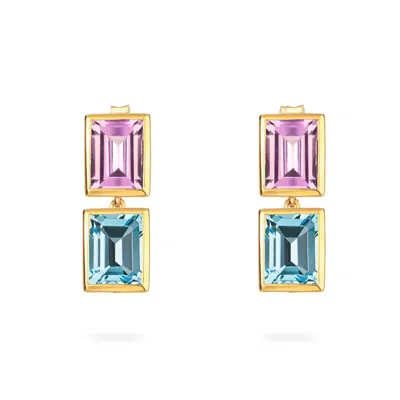 Augustine Jewels Women's Blue / Gold Purple Amethyst And Sky Blue Topaz Two Drop Earrings In Multi