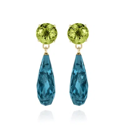Augustine Jewels Women's Blue / Green / Gold Teal Topaz & Peridot Gold Drop Earrings In Multi