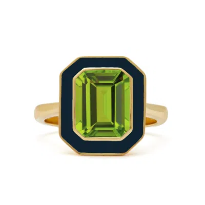 Augustine Jewels Women's Blue / Green Peridot And Navy Enamel Cocktail Ring In Multi