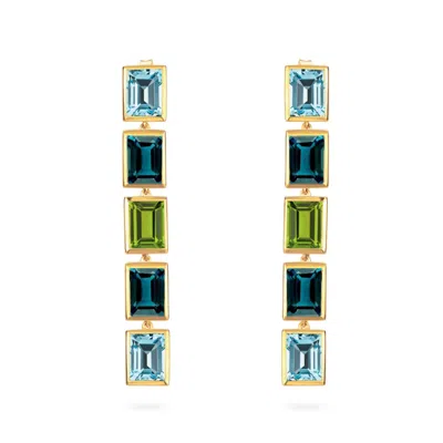 Augustine Jewels Women's Blue / Green Topaz Peridot Long Drop Earrings In Multi