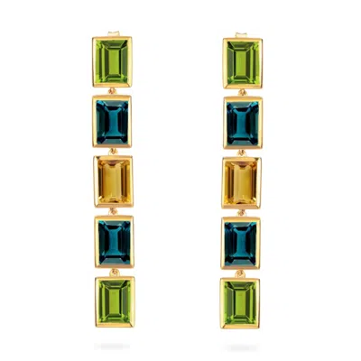 Augustine Jewels Women's Blue / Green / Yellow Peridot Topaz Citrine Long Drop Earrings In Multi