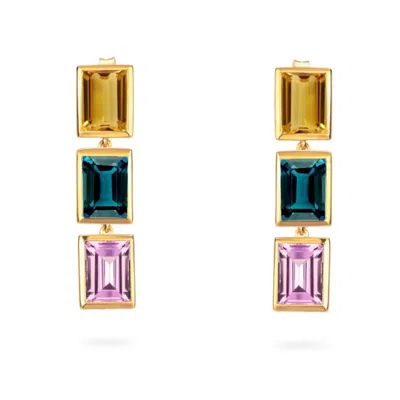 Augustine Jewels Women's Blue / Purple Citrine Topaz Amethyst Drop Earrings In Multi