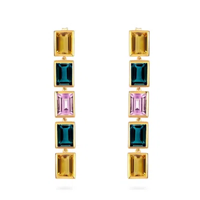 Augustine Jewels Women's Blue / Purple Citrine Topaz Amethyst Long Drop Earrings In Multi
