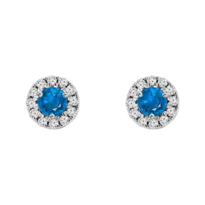Augustine Jewels Women's Blue / White Birthstone Halo Earrings - Sapphire In Blue/white