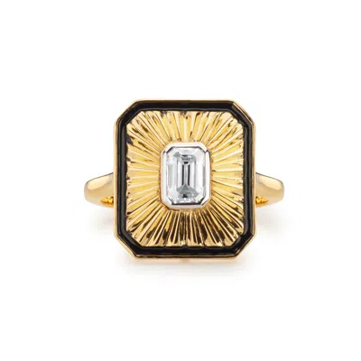 Augustine Jewels Women's Gold / Black Art Deco Diamond Gold Cocktail Ring In Multi