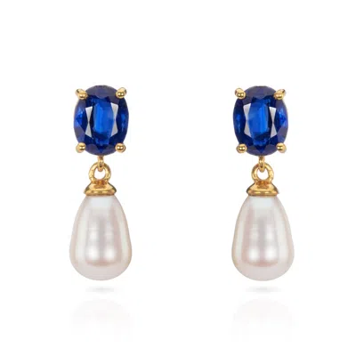 Augustine Jewels Women's Gold / Blue Kyanite And Baroque Pearl Short Drop Earrings In Multi