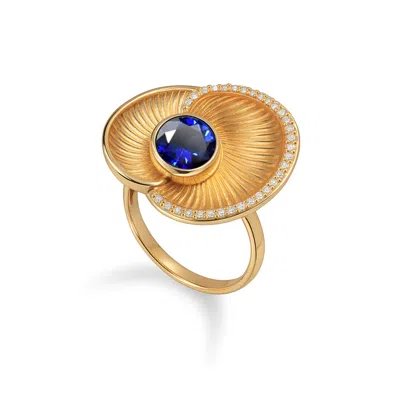 Augustine Jewels Women's Gold / Blue Kyanite And Diamond Gold Shell Ring In Multi