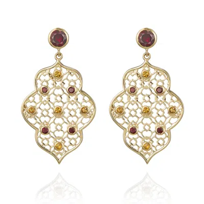 Augustine Jewels Women's Gold Filigree Earrings In Garnet & Citrine In Yellow