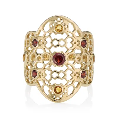 Augustine Jewels Women's Gold Filigree Ring In Garnet & Citrine In Yellow