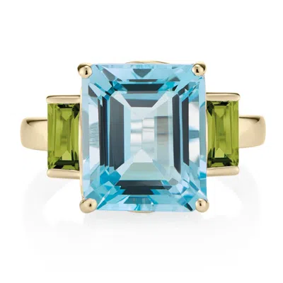 Augustine Jewels Women's Gold / Green / Blue Peridot & Blue Topaz Octagon Gold Ring In Multi