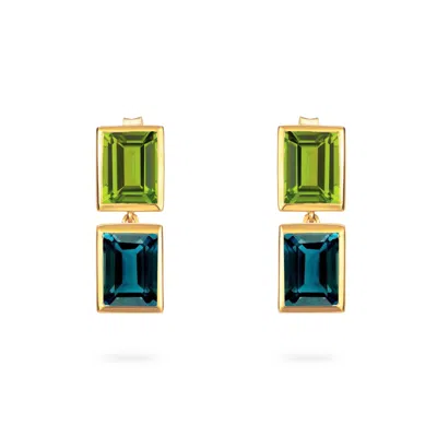 Augustine Jewels Women's Green / Blue Peridot And Teal Topaz Two Drop Earrings In Multi