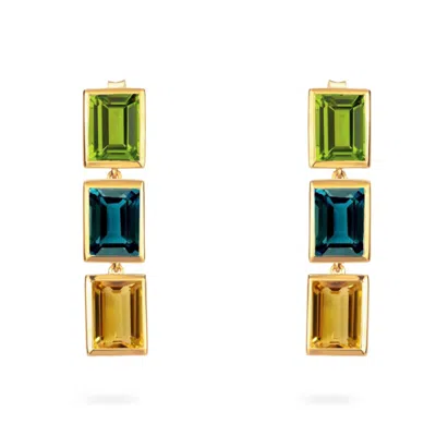 Augustine Jewels Women's Green / Blue / Yellow Peridot Topaz Citrine Drop Earrings In Multi
