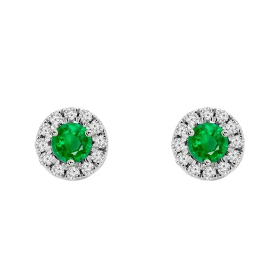 Augustine Jewels Women's Green / White Birthstone Halo Earrings - Emerald In Multi