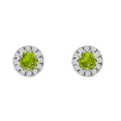 Augustine Jewels Women's Green / White Birthstone Halo Earrings - Peridot In Multi