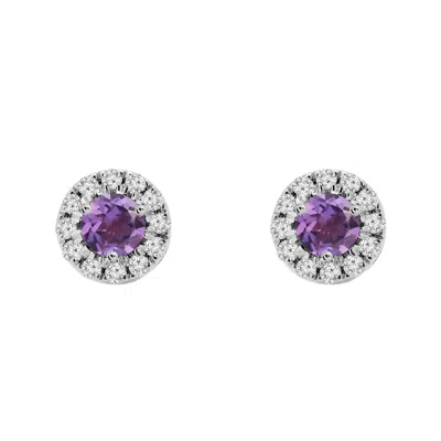 Augustine Jewels Women's Pink / White Birthstone Halo Earrings - Amethyst In Multi