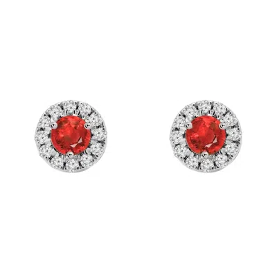 Augustine Jewels Women's Red / White Birthstone Halo Earrings - Ruby In Multi