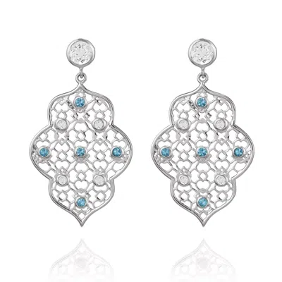 Augustine Jewels Women's Silver Filigree Earrings In Blue Topaz & White Topaz In Multi