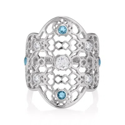Augustine Jewels Women's Silver Filigree Ring In White Topaz & Blue Topaz In Multi
