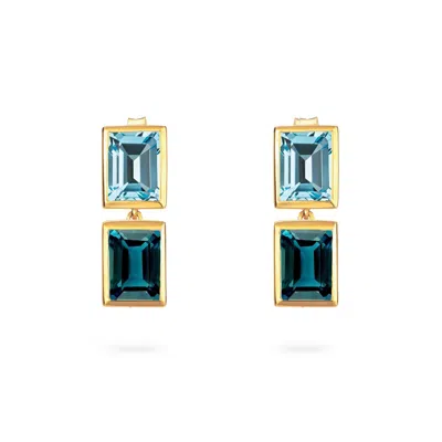 Augustine Jewels Women's Sky Blue And Teal Topaz Two Drop Earrings