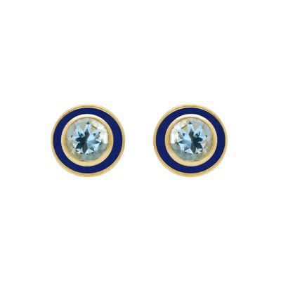 Augustine Jewels Women's Sky Blue Topaz And Navy Enamel Stud Earrings