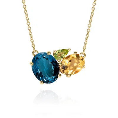 Augustine Jewels Women's Teal Topaz Cluster Gold Necklace In Multi
