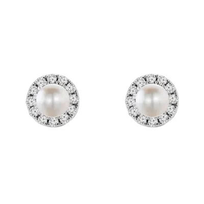 Augustine Jewels Women's White Birthstone Halo Earrings - Pearl
