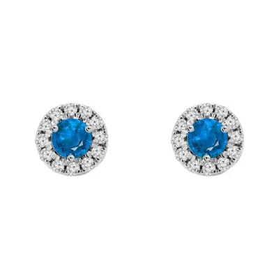 Augustine Jewels Women's White / Blue Birthstone Halo Earrings - Sapphire In Multi