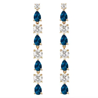 Augustine Jewels Women's White / Gold / Blue Long Teal Topaz And White Topaz Drop Earrings - Gold Vermeille In Multi