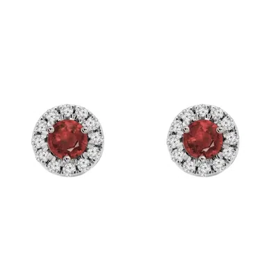 Augustine Jewels Women's White / Red Birthstone Halo Earrings - Garnet In Multi