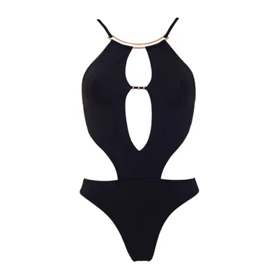 Aulala Paris Women's Black The Cairo Contrast One Piece Trikini With Golden Chain