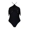 Aulala Paris Women's Black The Midnight Fringe One Piece Sequin Swimsuit In Black