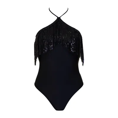 Aulala Paris Women's Black The Midnight Fringe One Piece Sequin Swimsuit