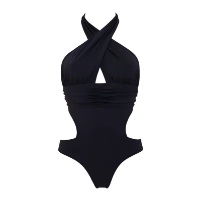 Aulala Paris Women's Black The Wrap-around Wonder Halter Neck One Piece Swimsuit