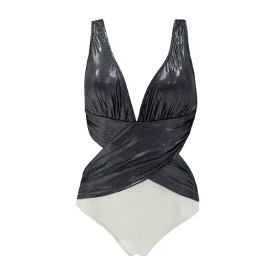 Aulala Paris Women's Sparkle Soiree Draped Shiny One-piece Swimsuit - Black