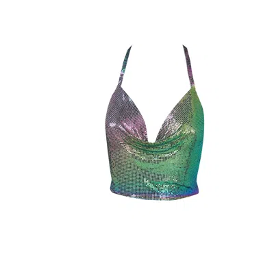 Aulala Paris Women's The Radiance - Metallic Draped Halter Top Mystical Black