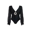 Aulala Paris Women's The Siren's Embrace - Long Sleeve One-piece Swimsuit With Seashell Black