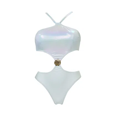 Aulala Paris Women's The Siren's Secret - Shiny Trikini With Removable Shell  Pearl White