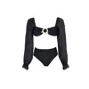 Aulala Paris Women's The Siren's Whisper - Long Sleeve High Waist Swimsuit With Seashell Black