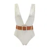Aulala Paris Women's White Starry Night Shimerry One Piece Swimsuit With Belt In White