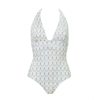 Aulala Paris Women's White The Pearl & Shell-daylight - Halter One-piece Swimsuit