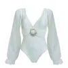 Aulala Paris Women's White The Siren's Embrace - Long Sleeve One-piece Swimsuit With Seashell In White