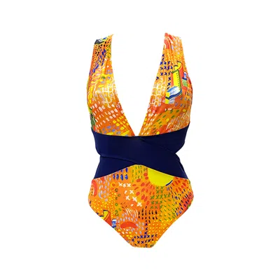 Aulala Paris Women's Yellow / Orange Aulala X Lola One Piece Artistic Swimsuit - Golden Daydreaming In Yellow/orange