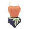 Aulala Paris Women's Yellow / Orange Jazzed Up One-piece Swimsuit With Belt -  Orange In Yellow/orange