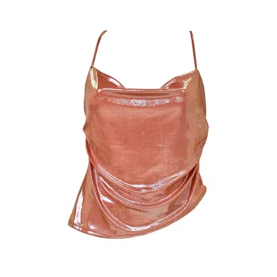 Aulala Paris Women's Yellow / Orange The Sundown - Draped Metallic Cowl Neck Top