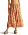 Aur Ocea Buta Belted Drop Waist Midi Skirt In Light Brown